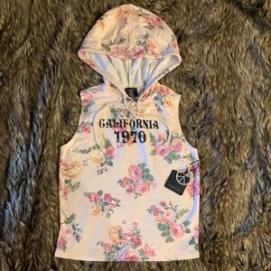 Hippie Chic California 1970‎ floral sleeveless hoodie Small